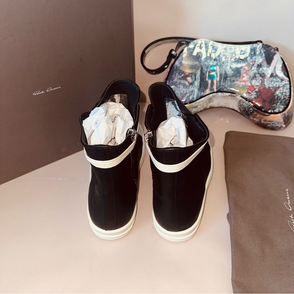 RICK OWENS Black Washed Calf Sneaker - Picture 4 of 5